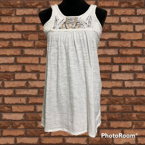 Velvet sleeveless boho tank top beads white size Medium